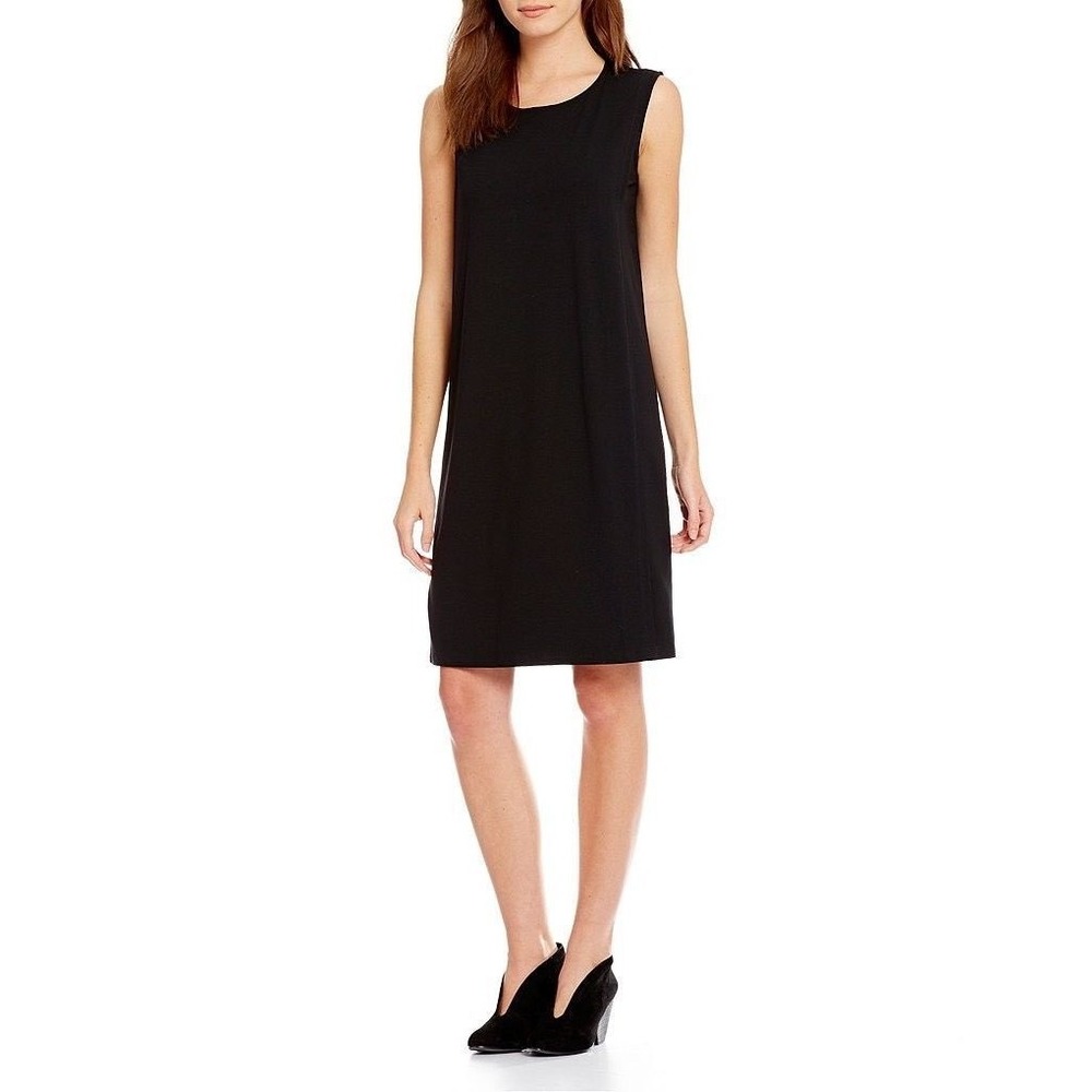 Eileen Fisher Womens Black Viscose Lycra Sleeveless Shift Dress Size S USA Made